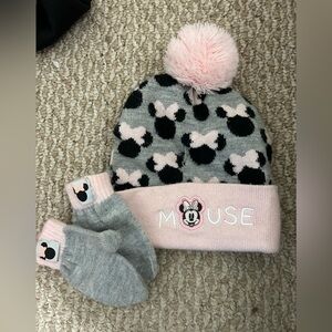 Disney Minnie mouse hat and mittens set for toddlers EUC